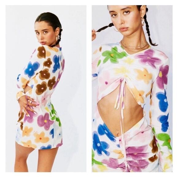 NWOT With Jean Hermana Viola Tricolor Long Sleeve Open Front Mini Dress XS - Picture 2 of 11